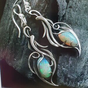 Opal dangling Silver Earrings